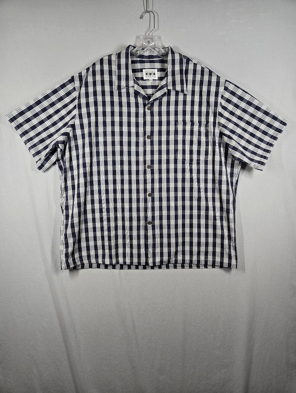 Palaka Hawaii Men's XXL Aloha Hawaiian Shirt Blue White Plaid Button Up